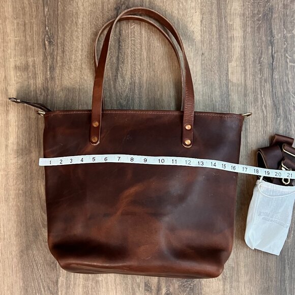 KMM & Co Brown Leather Hand Crafted Large Tote Bag Purse Zippered Travel Strap - Picture 7 of 13